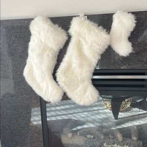White Faux Fur Christmas Stockings Set